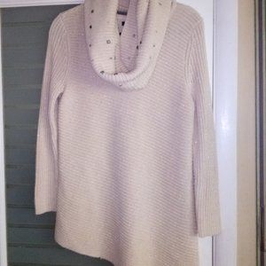 APT 9, Women's Beige Cowl Neck Knit Sweater with Metallic Thread,  Ribbe…